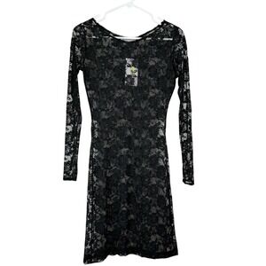 Betsy Moss Lace Mini Dress Women XS Black Silk Sheer Floral Whimsigoth Glam Sexy